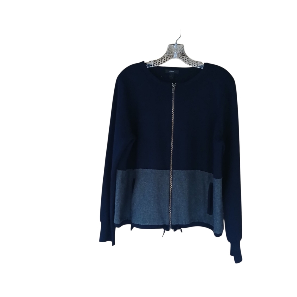 J. Crew Navy & Heather Gray Zip Up Merino Wool Cardigan Large
